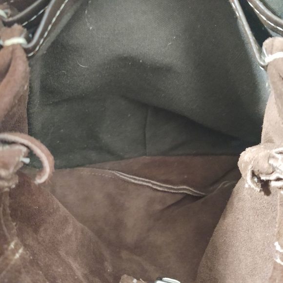 EUC Vintage Amilet Brown Suede Leather Saddle Bag Purse Shoulder Bag Bead Flower - Picture 6 of 11